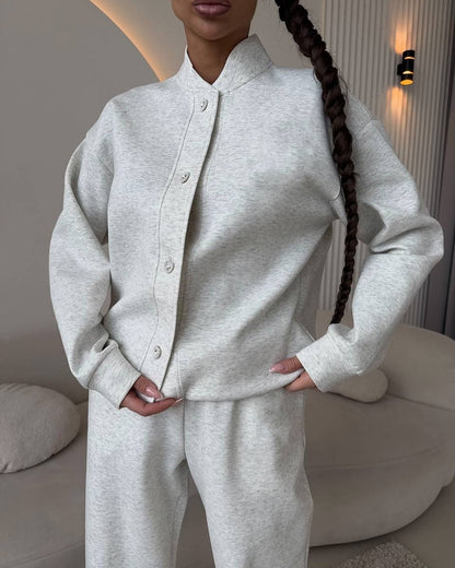 Damen elegantes und lässiges Freizeitanzug-Set mit modischen Druckknöpfen Stalluxe