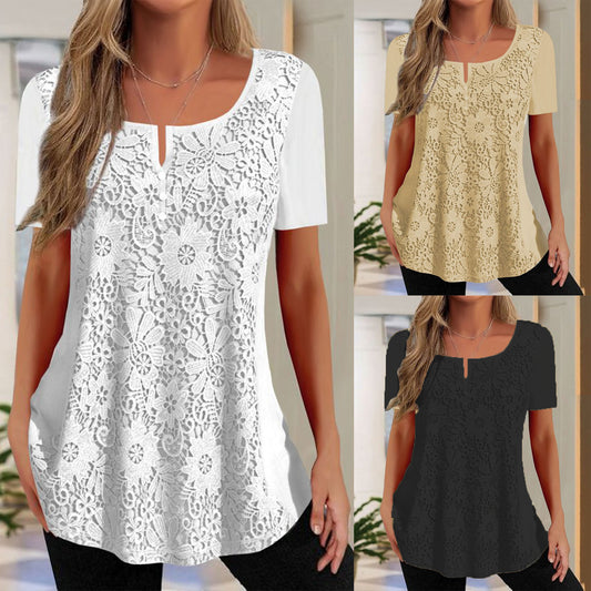 Damen Spitzenbluse mit floralem Design und Kurzarm Stalluxe
