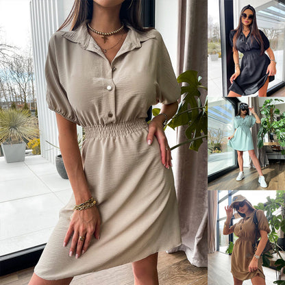 Damen Hemdkleid mit elastischem Bund und modischem Kragen Stalluxe