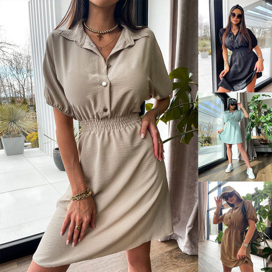 Damen Hemdkleid mit elastischem Bund und modischem Kragen Stalluxe