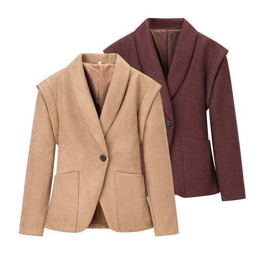 Damen Eleganter Blazer aus hochwertigem Wildlederimitat mit praktischen Taschen Stalluxe