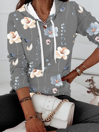 Damen Kapuzenpullover mit floralem Print und Kängurutasche Stalluxe