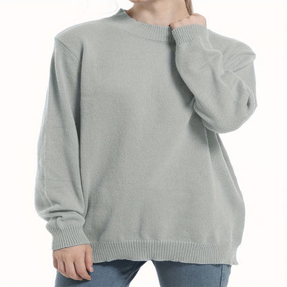 Damen Grobstrickpullover mit Rundhals und lässigem Schnitt Stalluxe Grau