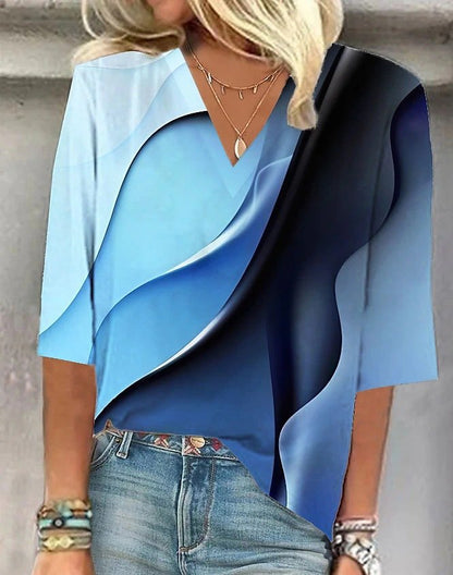 Damen V-Ausschnitt Bluse mit kreativem Wellenmuster Stalluxe