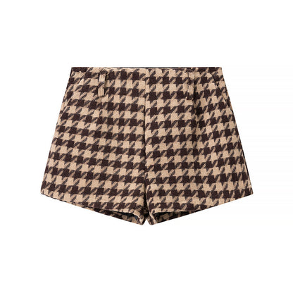 Damen modisches cropped Set mit Karomuster und elegantem Stehkragen Stalluxe