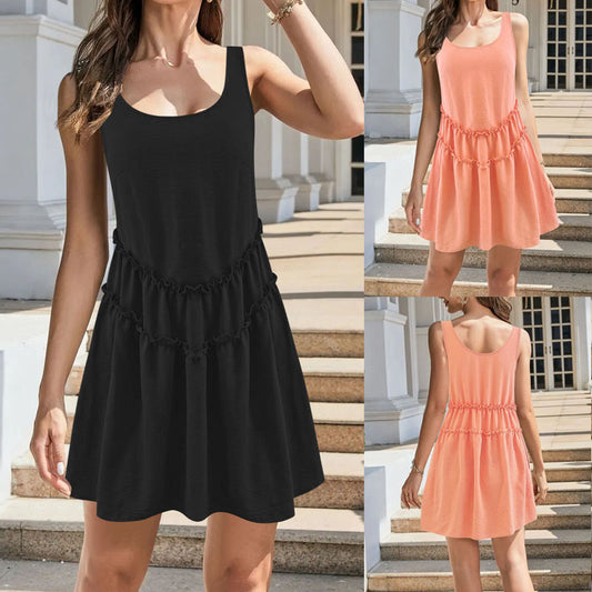 Damen Rüschensatin Schichtenkleid Stalluxe