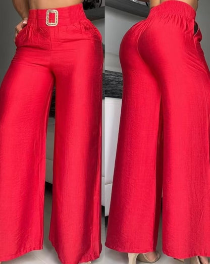 Damen weite Sommerhose mit stylischem Gürtel Stalluxe