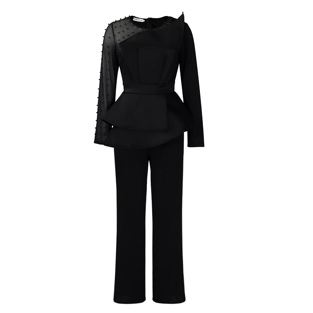 Damen Eleganter Overall mit asymmetrischem Design und raffiniertem Kragen Stalluxe Schwarz