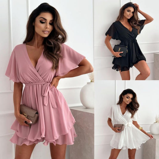 Damen Wickelkleid mit fließendem Chiffon und eleganter Raffung Stalluxe