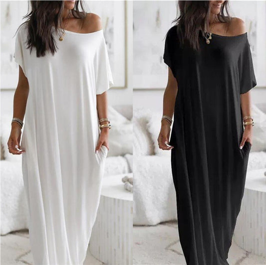 Damen oversized Maxikleid mit praktischen Seitentaschen und tiefem Ausschnitt Stalluxe