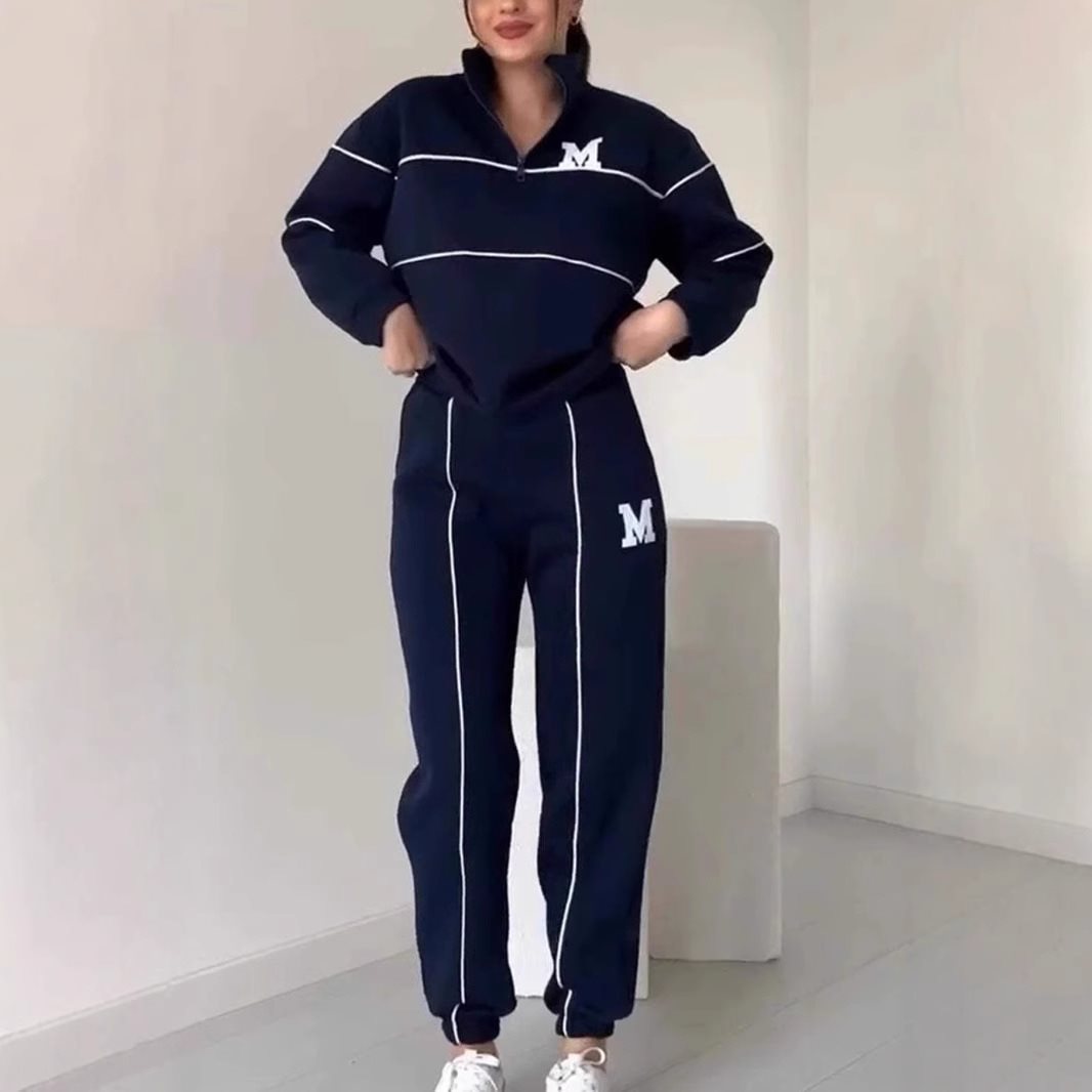 Damen sportlicher Lounge-Anzug mit hohem Kragen und elastischem Bund Stalluxe