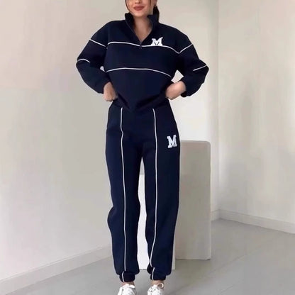 Damen sportlicher Lounge-Anzug mit hohem Kragen und elastischem Bund Stalluxe