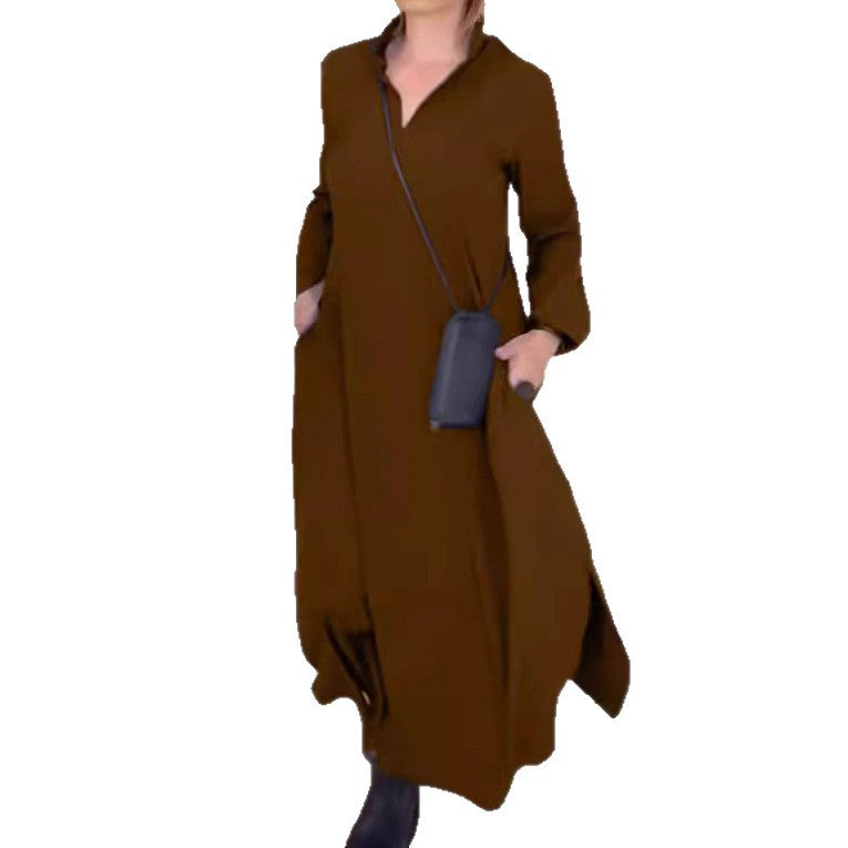 Damen Kaftankleid mit praktischen Taschen und elegantem Kragen Stalluxe