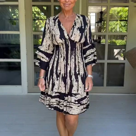 Damen lässiges Strandkleid mit V-Ausschnitt und weitem Rock Stalluxe