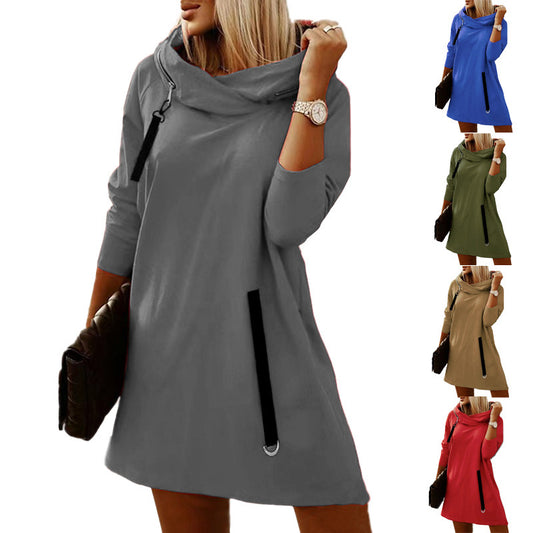 Damen modisches Sweatkleid mit großzügigem Kragen und Taschen Stalluxe