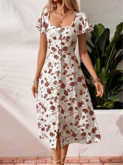 Damen Maxikleid mit elegantem Quadrat-Ausschnitt und charmanten Rüschendetails Stalluxe