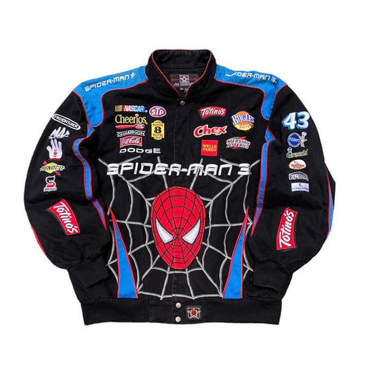 Damen Motorsportjacke im Retro-Stil mit Spider-Man-Motiv Stalluxe