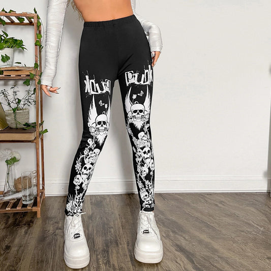 Damen Leggings mit auffälligem Totenkopf- und floralem Design Stalluxe