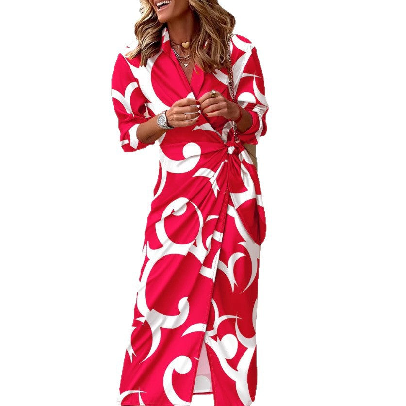 Damen Wickelkleid mit modernem grafischen Muster und elegantem Schlitz Stalluxe
