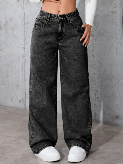 Damen Weite Denim-Hose mit hohen Taschen Stalluxe