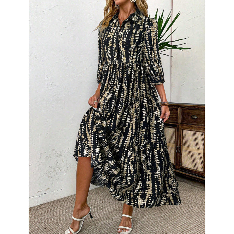 Damen Maxikleid mit lässigem Kragen und legerem Schnitt Stalluxe