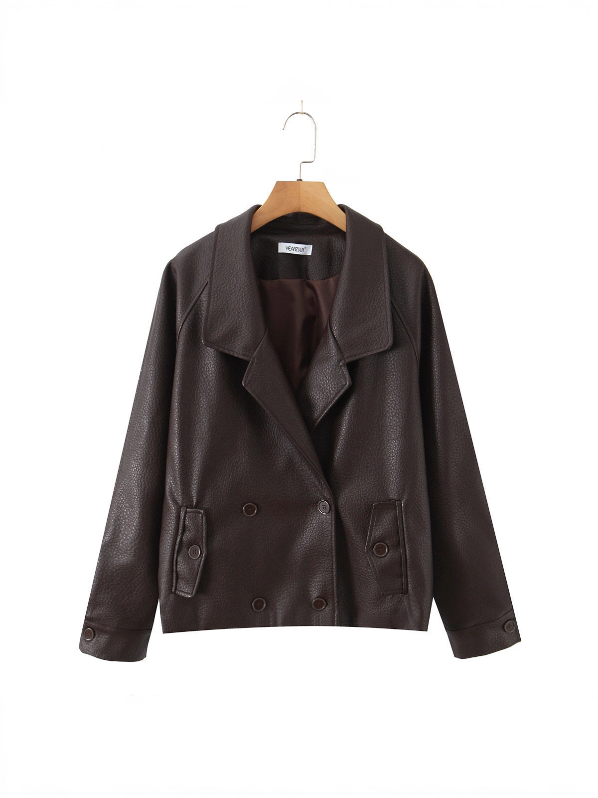 Damen modische Kunstlederjacke mit doppelter Knopfleiste und großem Revers Stalluxe