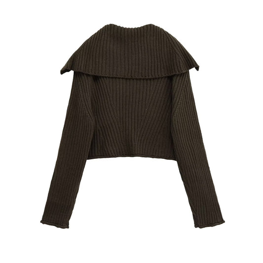 Damen cropped Strickjacke mit großem Kragen und Knopfverschluss Stalluxe
