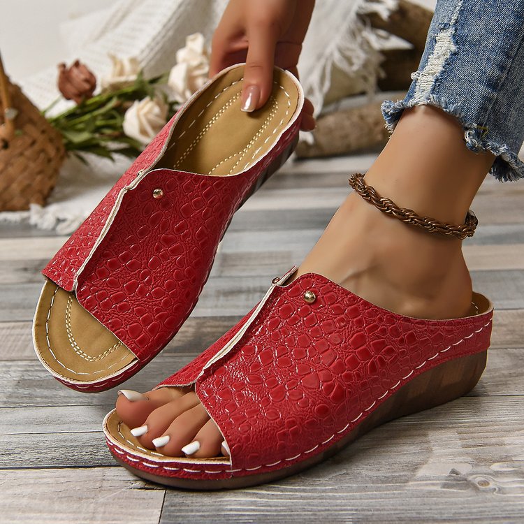 Damen Wedge-Pantoletten mit elegantem Kroko-Prägung und gepolstertem Fußbett Stalluxe