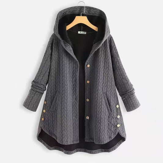 Damen gemusterte Kapuzenjacke mit Knopfdetails und großen Taschen Stalluxe