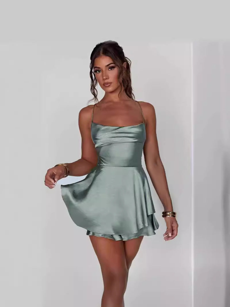 Damen Verführerisches Cocktailkleid mit schwingendem Rock und zarten Spaghettiträgern Stalluxe
