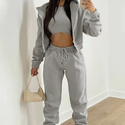 Damen sporty cropped Hoodie und Jogginghose Set Stalluxe