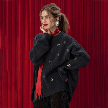 Damen Oversized Strickpullover mit glitzernden Akzenten Stalluxe