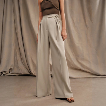Damen elegante weite Hose mit Taillengürtel und seitlichen Falten Stalluxe