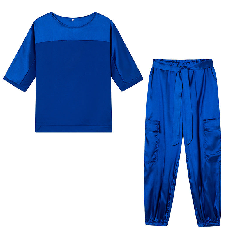 Damen Satin-Sportanzug mit lässigem Schnitt und Taschen Stalluxe