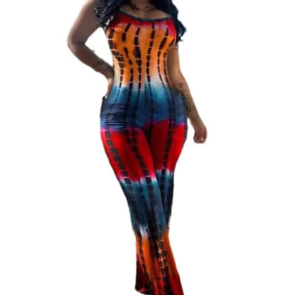 Damen Figurbetontes Jumpsuit mit buntem Muster Stalluxe