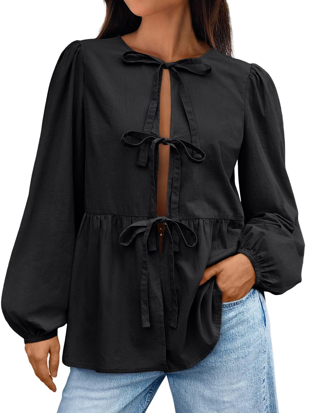 Damen Bluse mit Schleifen-Details und weitem Schnitt Stalluxe