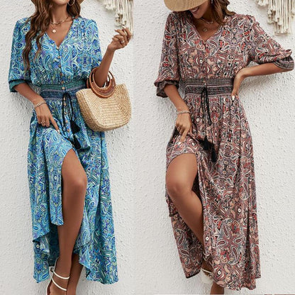 Damen Maxikleid mit verspieltem Paisley-Muster und seitlichem Schlitz Stalluxe