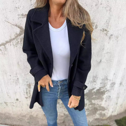 Damen warmer strukturiertes Fleece-Mantel mit doppelter Knopfreihe Stalluxe