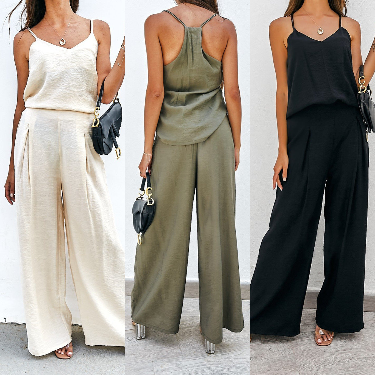Damen elegantes Oberteil und weite Hose Set Stalluxe