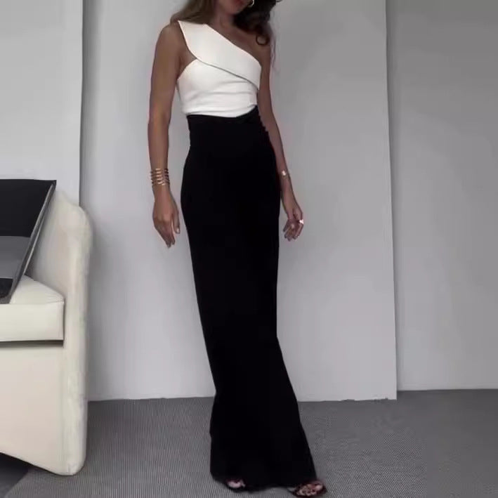 Damen Eleganter Ein-Schulter Jumpsuit mit weitem Bein Stalluxe