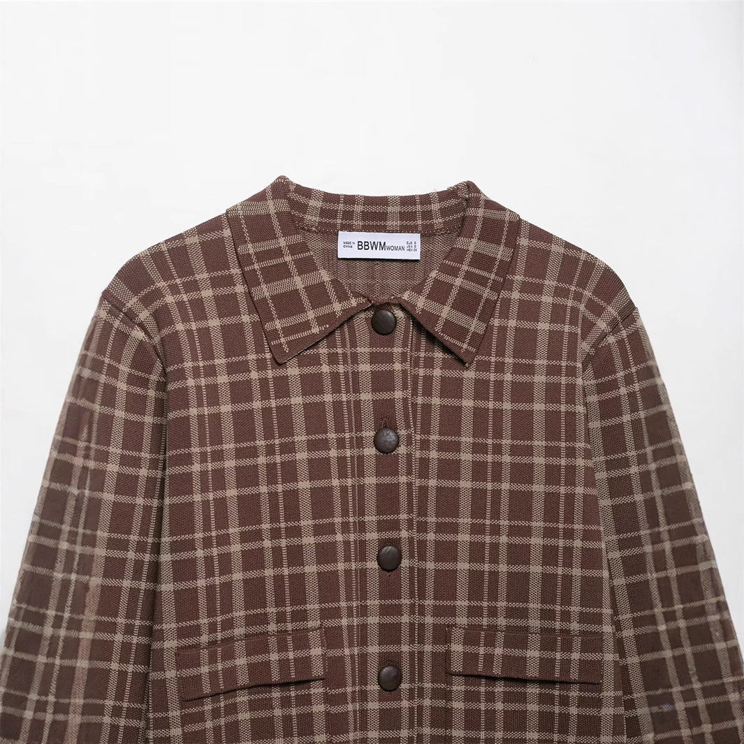Damen Karierte Kurzjacke mit großen aufgesetzten Taschen und eleganten Knopfdetails Stalluxe