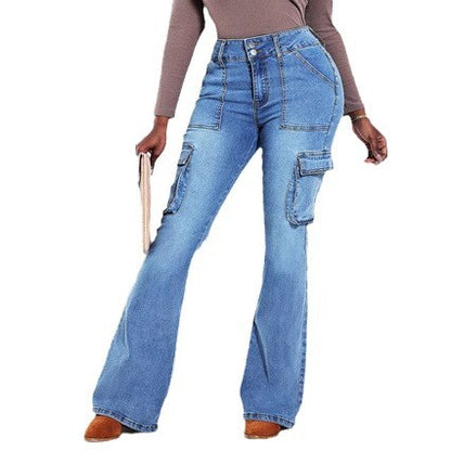 Damen Flared Cargo-Jeans mit praktischen Seitentaschen und hohem Bund Stalluxe