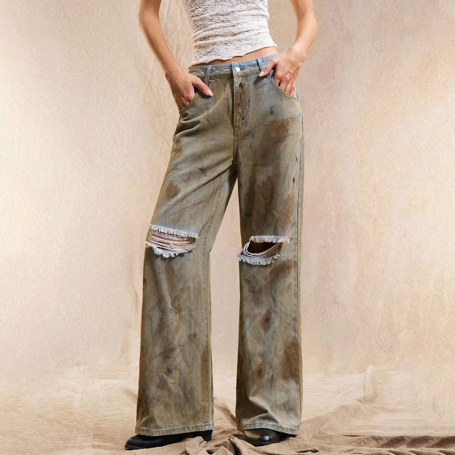 Damen Weite Jeans mit modischen Destroyed-Details und lässigem Schnitt Stalluxe
