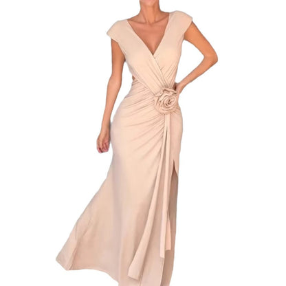 Damen Elegantes Wickelkleid mit Blumenapplikation Stalluxe