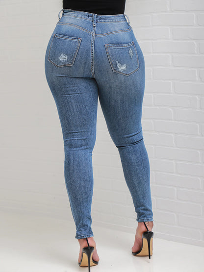 Damen High-Waist Jeans mit Knopf-Front und stylishem Distressed-Look Stalluxe