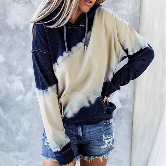 Damen lockerer Hoodie mit tieferem Kragen und einzigartigem Batikdesign Stalluxe