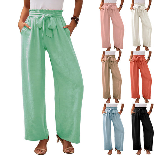 Damen Weite Stoffhose mit Elastischem Bund und Gürteldetail Stalluxe
