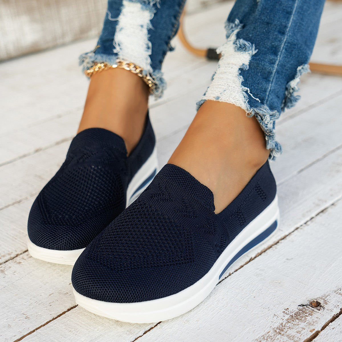 Damen Slip-On Sneakers mit atmungsaktivem Mesh-Obermaterial und gepolsterter Sohle Stalluxe