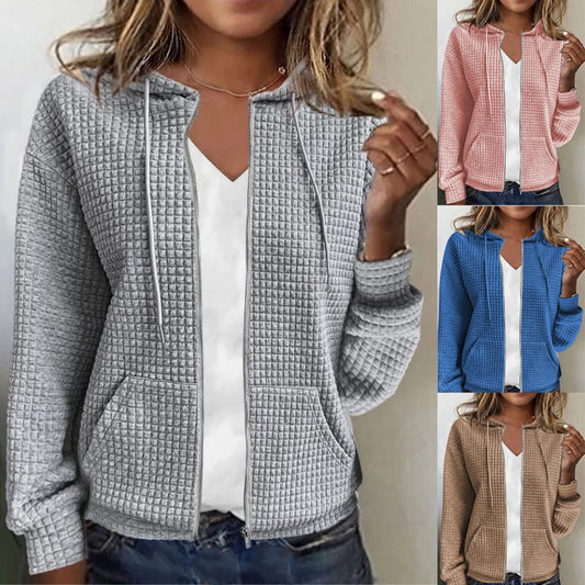 Damen Waffelstruktur Kapuzenjacke mit Taschen und Reißverschluss Stalluxe