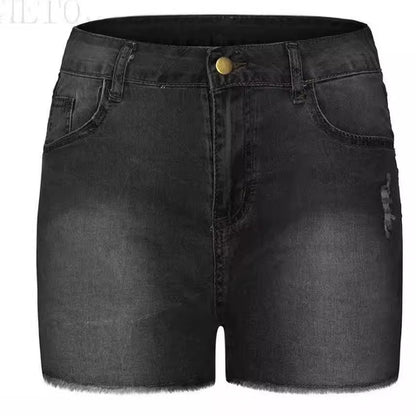 Damen Jeans-Shorts mit hohem Bund und ausgefranstem Saum Stalluxe